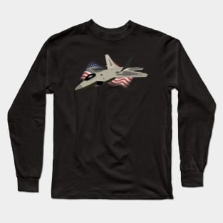 F22 Raptor with the American Flag Long Sleeve T-Shirt